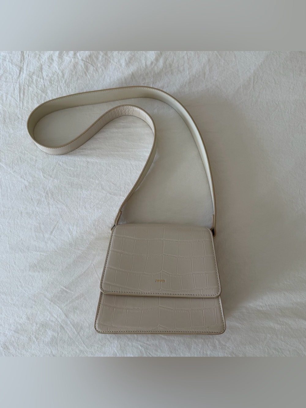 JW PEI Ivory Cream Croc-Embossed Crossbody Bag